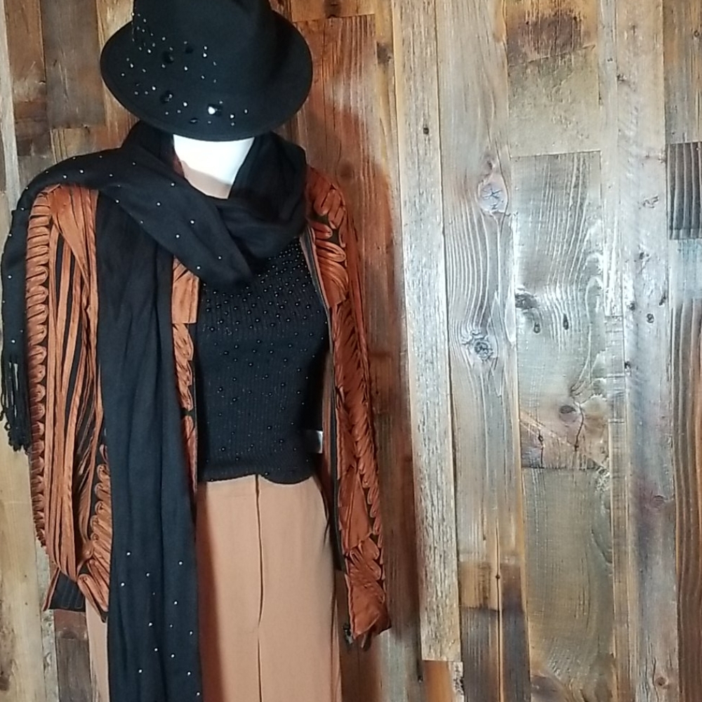 Silk Soutache Jacket from Obstinee in Rust over Black